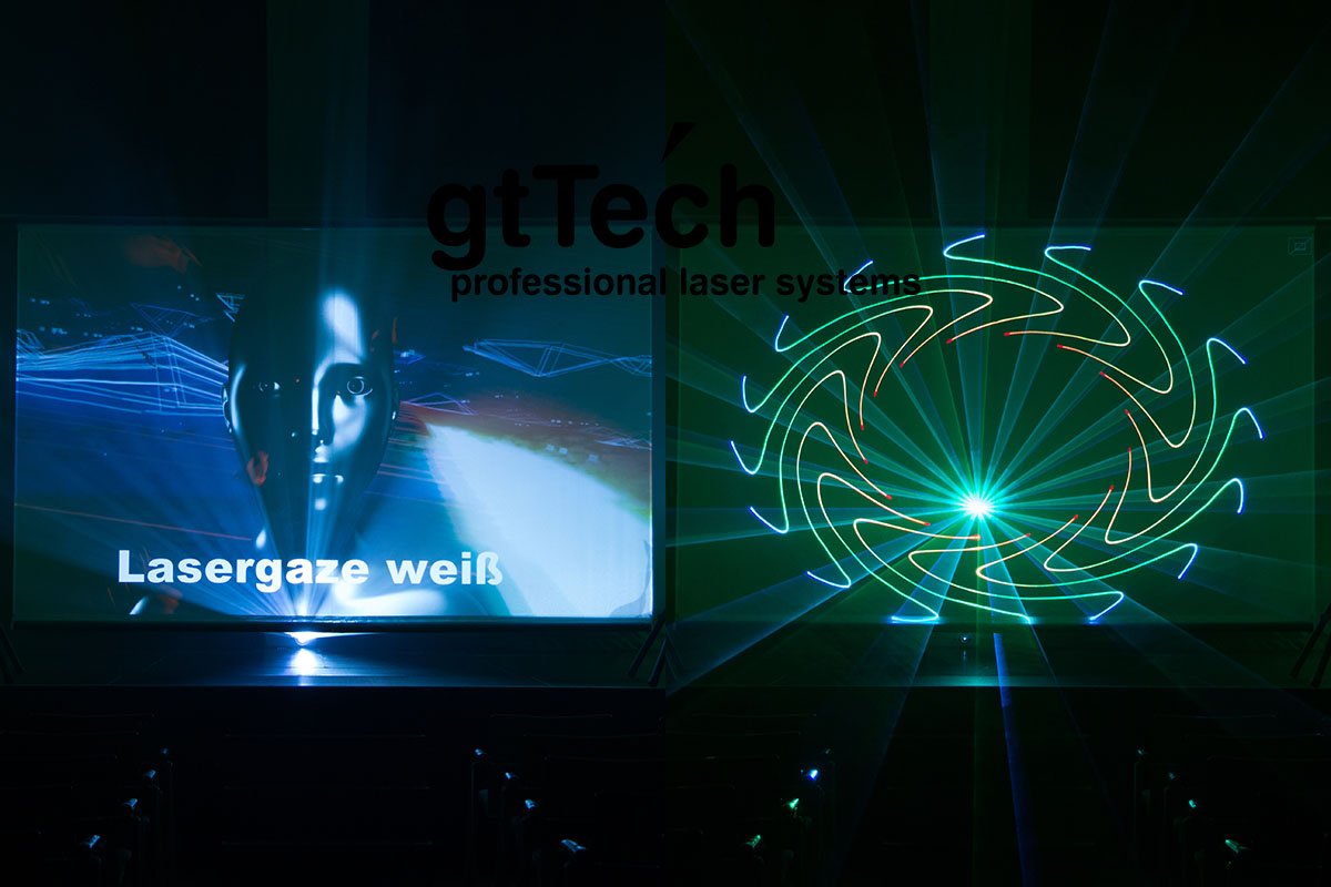 Projektion mit Laser und Beamer auf weißes Lasergaze